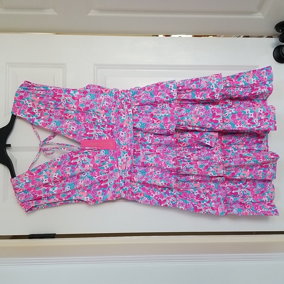 Lilly Pulitzer Faye V-Neck Ruffle Dress Aura Pink Baby Bloomer - Picture 3 of 10